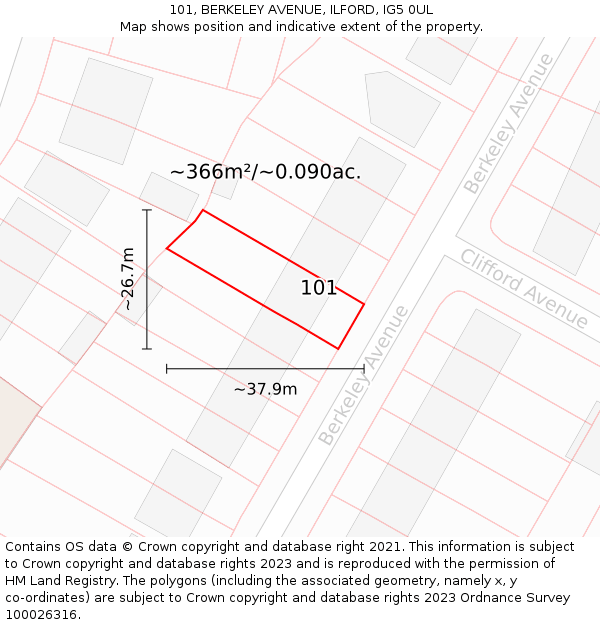 101, BERKELEY AVENUE, ILFORD, IG5 0UL: Plot and title map