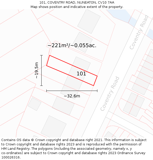 101, COVENTRY ROAD, NUNEATON, CV10 7AA: Plot and title map