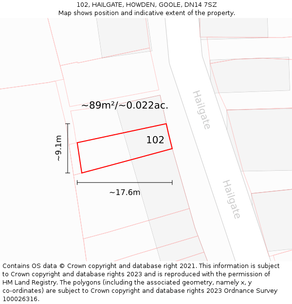 102, HAILGATE, HOWDEN, GOOLE, DN14 7SZ: Plot and title map