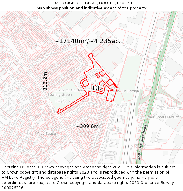 102, LONGRIDGE DRIVE, BOOTLE, L30 1ST: Plot and title map