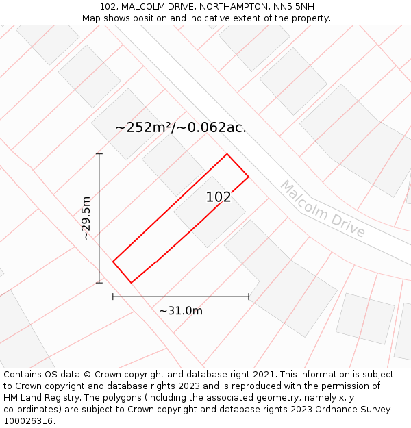 102, MALCOLM DRIVE, NORTHAMPTON, NN5 5NH: Plot and title map