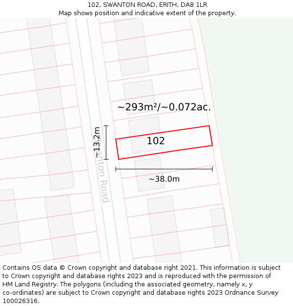 102, SWANTON ROAD, ERITH, DA8 1LR: Plot and title map
