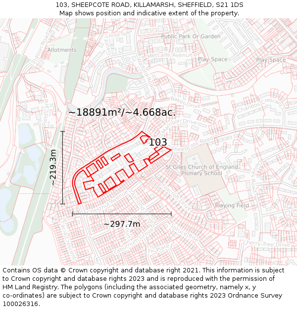 103, SHEEPCOTE ROAD, KILLAMARSH, SHEFFIELD, S21 1DS: Plot and title map