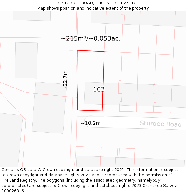 103, STURDEE ROAD, LEICESTER, LE2 9ED: Plot and title map