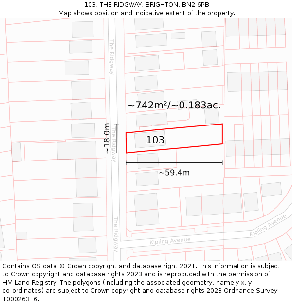 103, THE RIDGWAY, BRIGHTON, BN2 6PB: Plot and title map