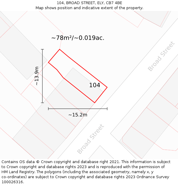 104, BROAD STREET, ELY, CB7 4BE: Plot and title map
