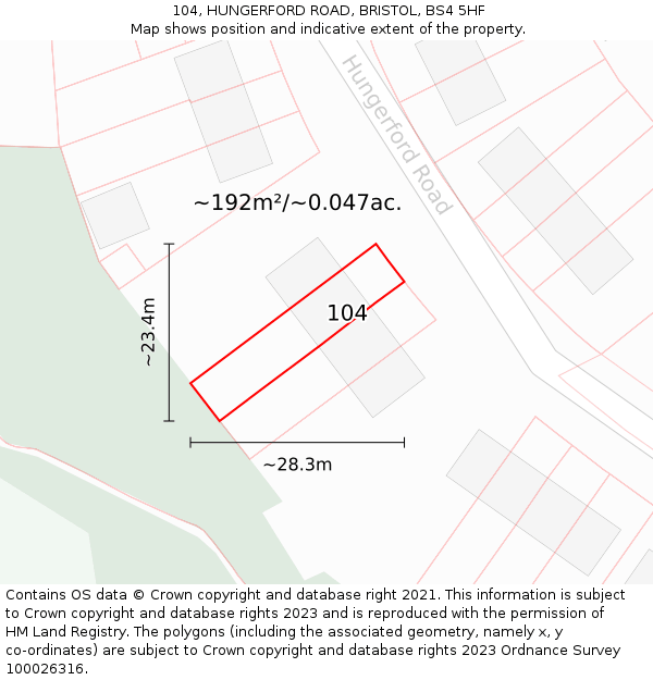 104, HUNGERFORD ROAD, BRISTOL, BS4 5HF: Plot and title map