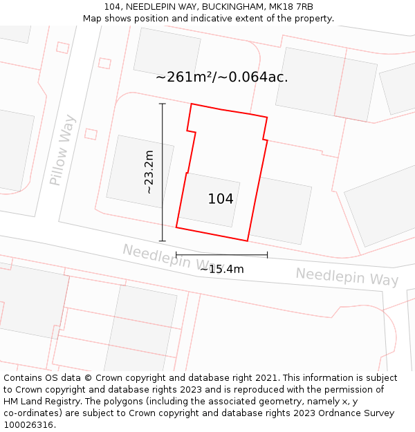 104, NEEDLEPIN WAY, BUCKINGHAM, MK18 7RB: Plot and title map