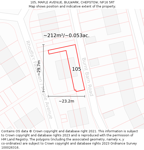 105, MAPLE AVENUE, BULWARK, CHEPSTOW, NP16 5RT: Plot and title map