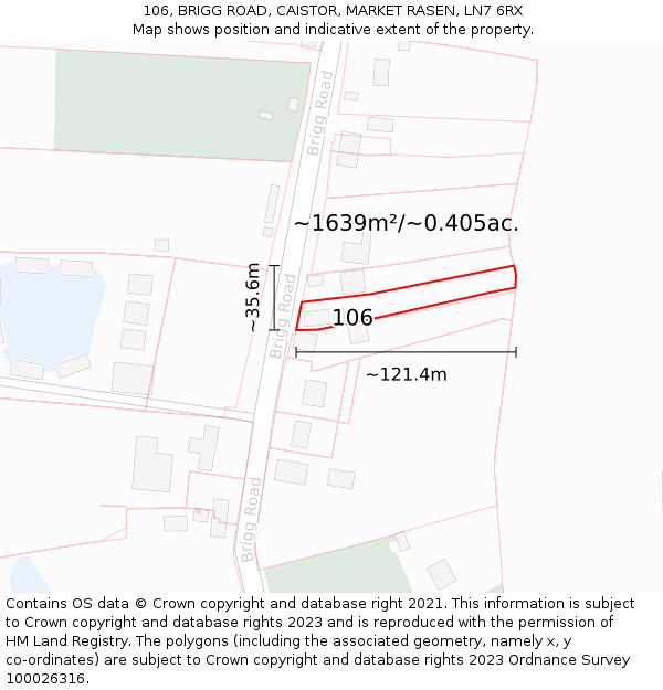 106, BRIGG ROAD, CAISTOR, MARKET RASEN, LN7 6RX: Plot and title map