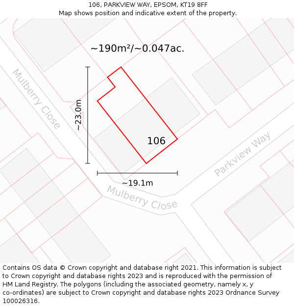 106, PARKVIEW WAY, EPSOM, KT19 8FF: Plot and title map