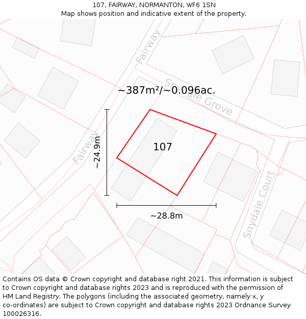 107, FAIRWAY, NORMANTON, WF6 1SN: Plot and title map