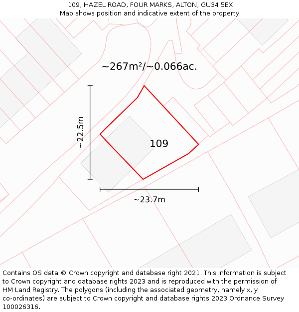 109, HAZEL ROAD, FOUR MARKS, ALTON, GU34 5EX: Plot and title map