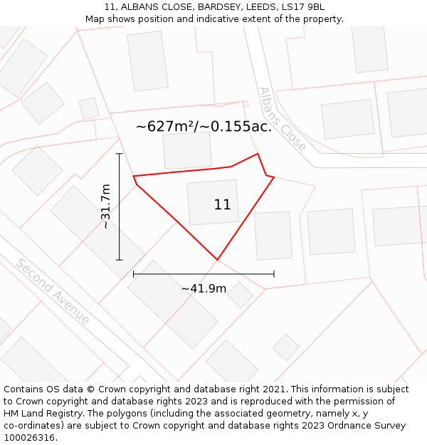 11, ALBANS CLOSE, BARDSEY, LEEDS, LS17 9BL: Plot and title map
