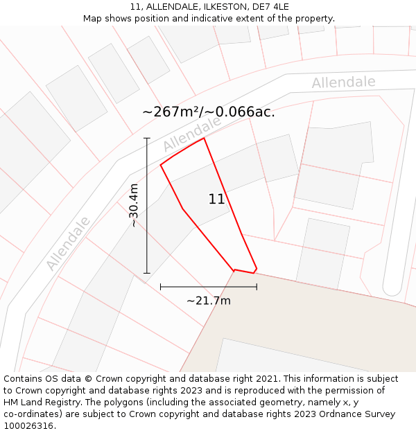 11, ALLENDALE, ILKESTON, DE7 4LE: Plot and title map
