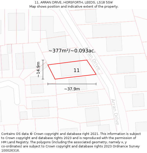 11, ARRAN DRIVE, HORSFORTH, LEEDS, LS18 5SW: Plot and title map