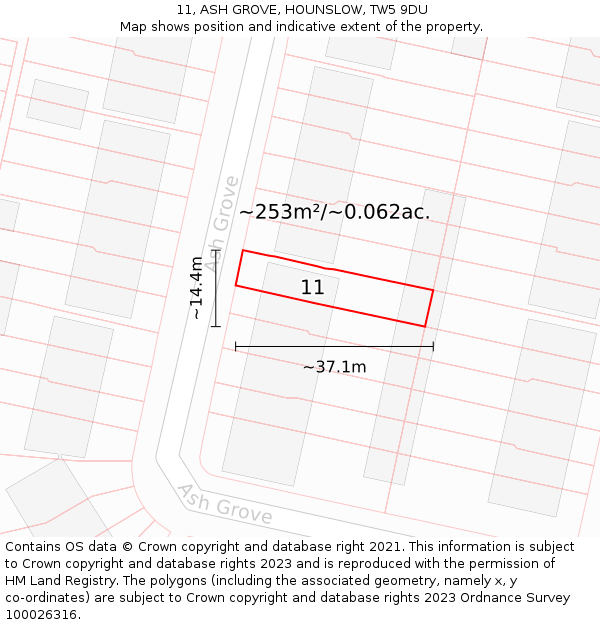 11, ASH GROVE, HOUNSLOW, TW5 9DU: Plot and title map