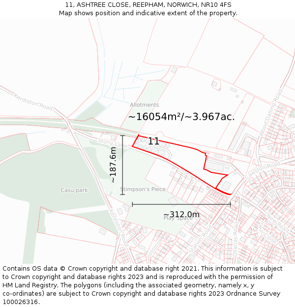 11, ASHTREE CLOSE, REEPHAM, NORWICH, NR10 4FS: Plot and title map