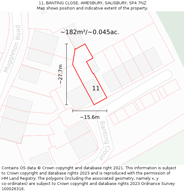 11, BANTING CLOSE, AMESBURY, SALISBURY, SP4 7NZ: Plot and title map