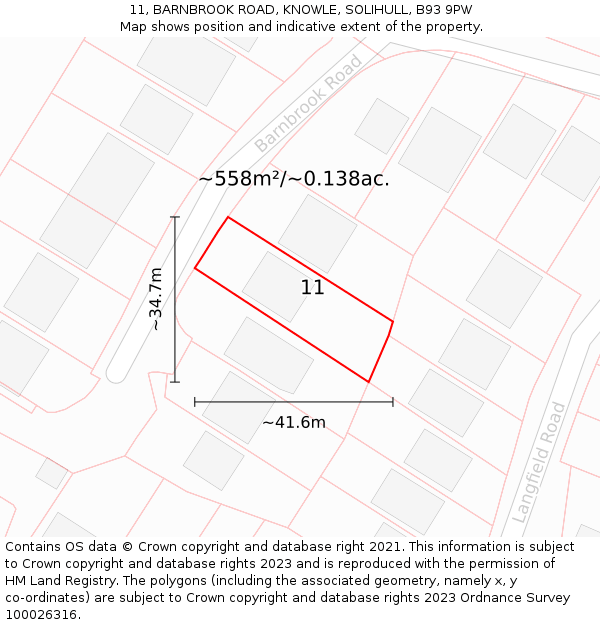 11, BARNBROOK ROAD, KNOWLE, SOLIHULL, B93 9PW: Plot and title map