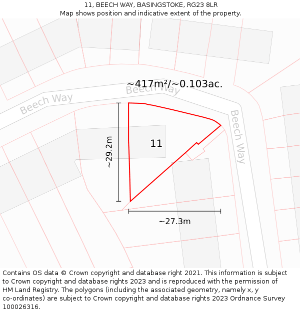 11, BEECH WAY, BASINGSTOKE, RG23 8LR: Plot and title map