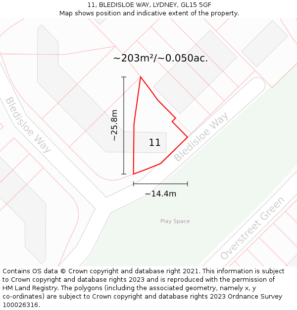 11, BLEDISLOE WAY, LYDNEY, GL15 5GF: Plot and title map