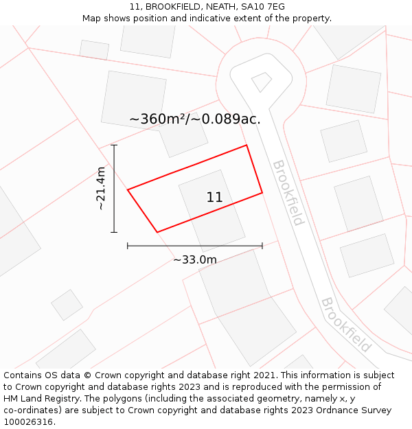 11, BROOKFIELD, NEATH, SA10 7EG: Plot and title map