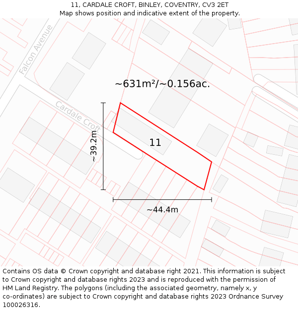 11, CARDALE CROFT, BINLEY, COVENTRY, CV3 2ET: Plot and title map