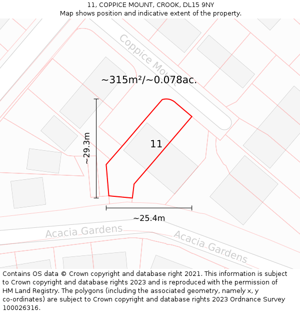 11, COPPICE MOUNT, CROOK, DL15 9NY: Plot and title map