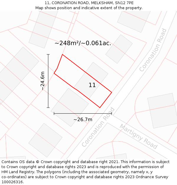 11, CORONATION ROAD, MELKSHAM, SN12 7PE: Plot and title map
