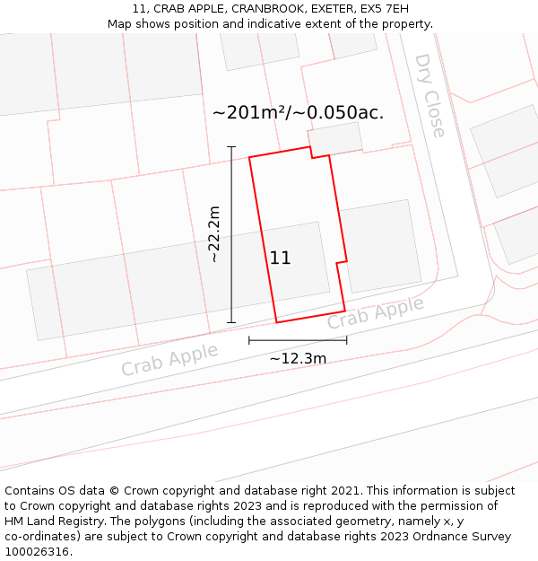 11, CRAB APPLE, CRANBROOK, EXETER, EX5 7EH: Plot and title map