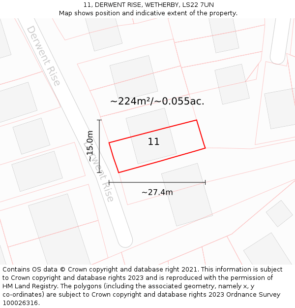 11, DERWENT RISE, WETHERBY, LS22 7UN: Plot and title map