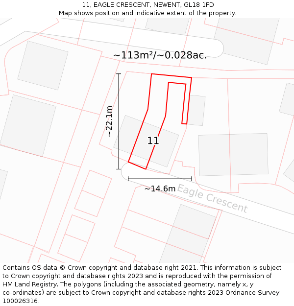 11, EAGLE CRESCENT, NEWENT, GL18 1FD: Plot and title map
