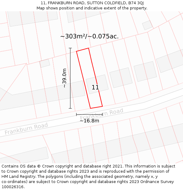 11, FRANKBURN ROAD, SUTTON COLDFIELD, B74 3QJ: Plot and title map