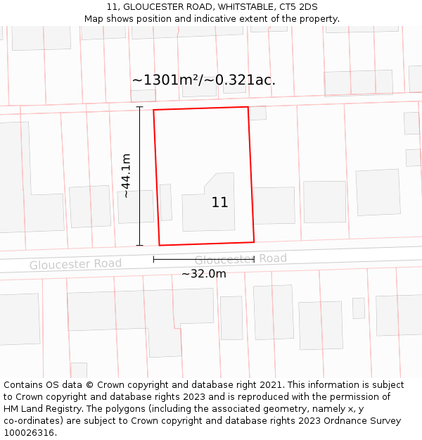 11, GLOUCESTER ROAD, WHITSTABLE, CT5 2DS: Plot and title map