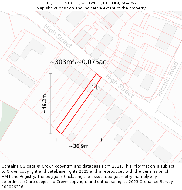 11, HIGH STREET, WHITWELL, HITCHIN, SG4 8AJ: Plot and title map