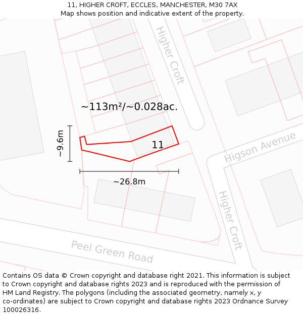 11, HIGHER CROFT, ECCLES, MANCHESTER, M30 7AX: Plot and title map