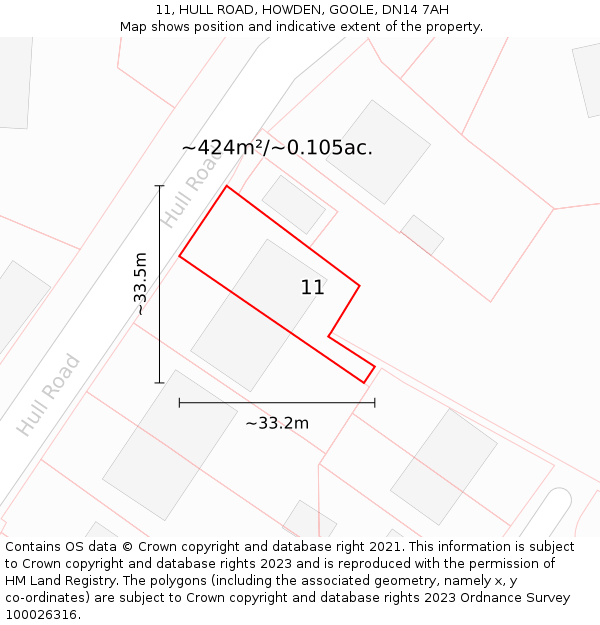 11, HULL ROAD, HOWDEN, GOOLE, DN14 7AH: Plot and title map