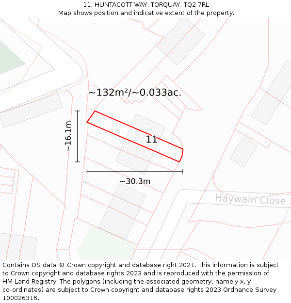 11, HUNTACOTT WAY, TORQUAY, TQ2 7RL: Plot and title map