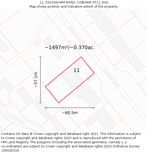 11, ICKLINGHAM ROAD, COBHAM, KT11 2NG: Plot and title map