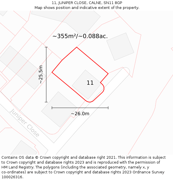 11, JUNIPER CLOSE, CALNE, SN11 8GP: Plot and title map