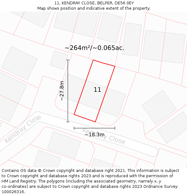 11, KENDRAY CLOSE, BELPER, DE56 0EY: Plot and title map