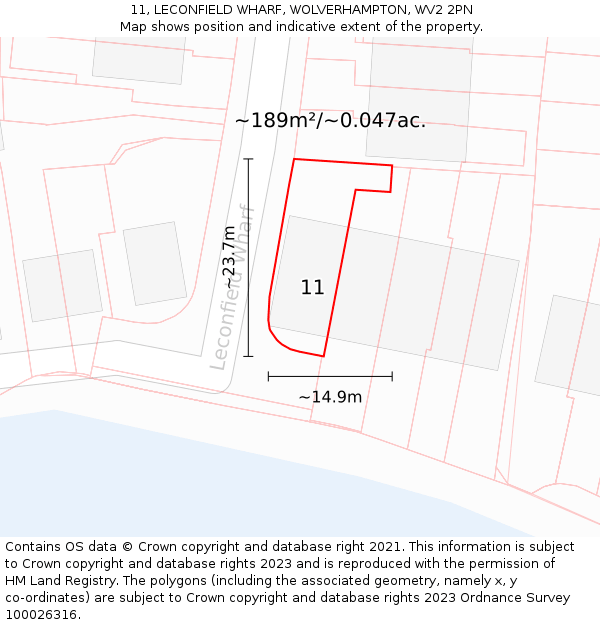 11, LECONFIELD WHARF, WOLVERHAMPTON, WV2 2PN: Plot and title map