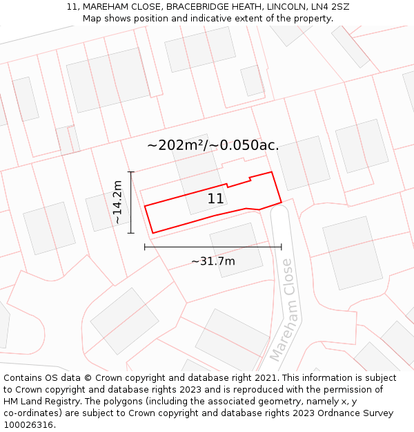 11, MAREHAM CLOSE, BRACEBRIDGE HEATH, LINCOLN, LN4 2SZ: Plot and title map