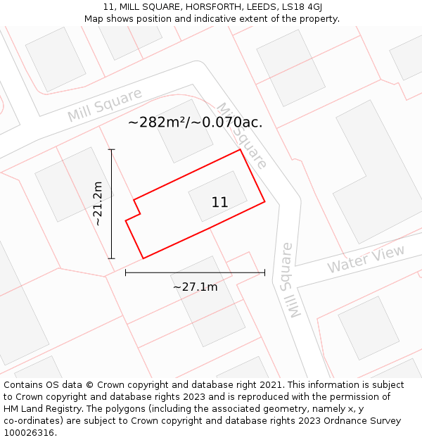 11, MILL SQUARE, HORSFORTH, LEEDS, LS18 4GJ: Plot and title map