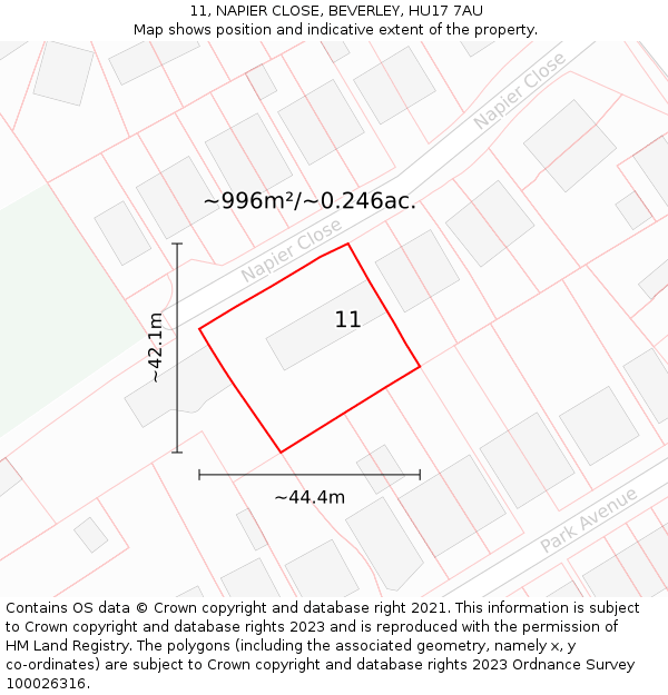 11, NAPIER CLOSE, BEVERLEY, HU17 7AU: Plot and title map