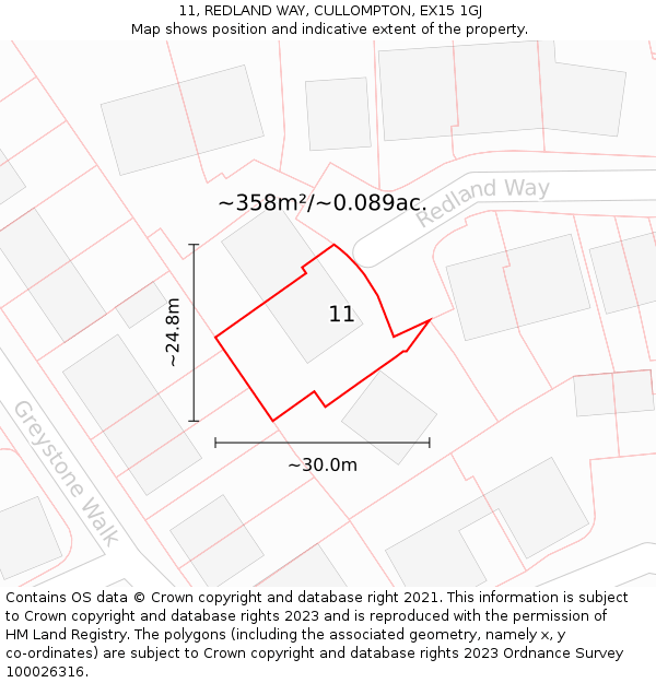11, REDLAND WAY, CULLOMPTON, EX15 1GJ: Plot and title map