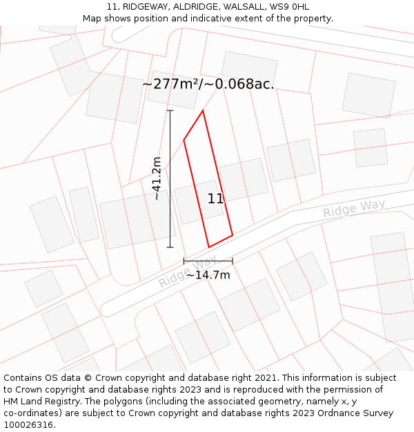 11, RIDGEWAY, ALDRIDGE, WALSALL, WS9 0HL: Plot and title map