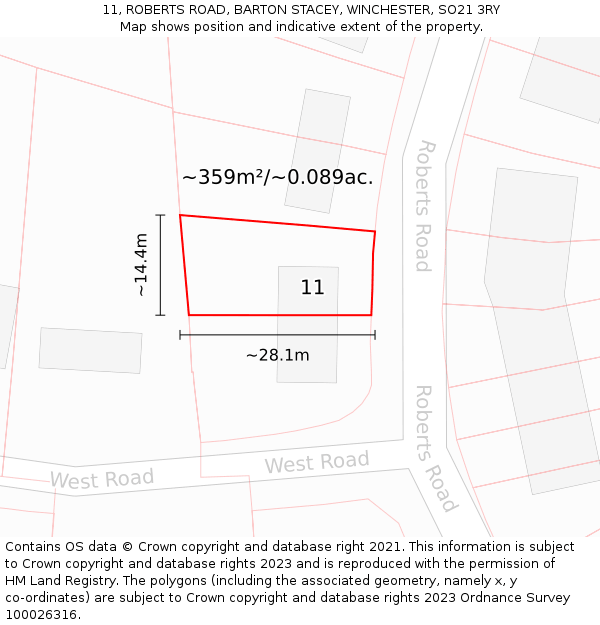 11, ROBERTS ROAD, BARTON STACEY, WINCHESTER, SO21 3RY: Plot and title map
