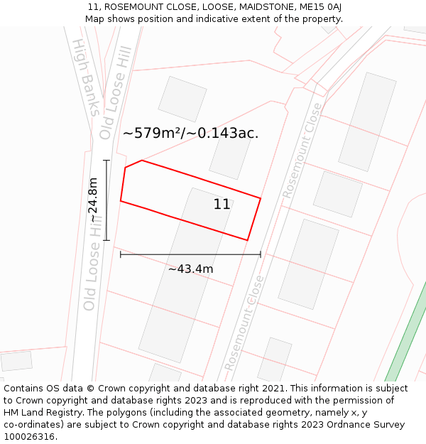 11, ROSEMOUNT CLOSE, LOOSE, MAIDSTONE, ME15 0AJ: Plot and title map